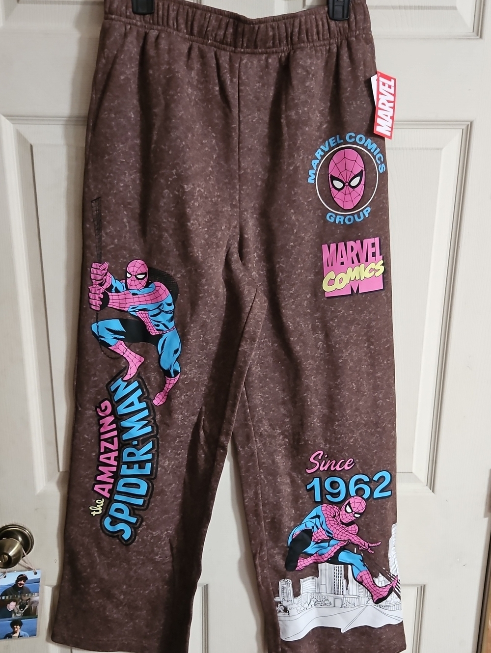 Marvel Spider-Man Women's Fleece Washed Wide Leg Jogger Pants: BROWN: NWT:SIZE M